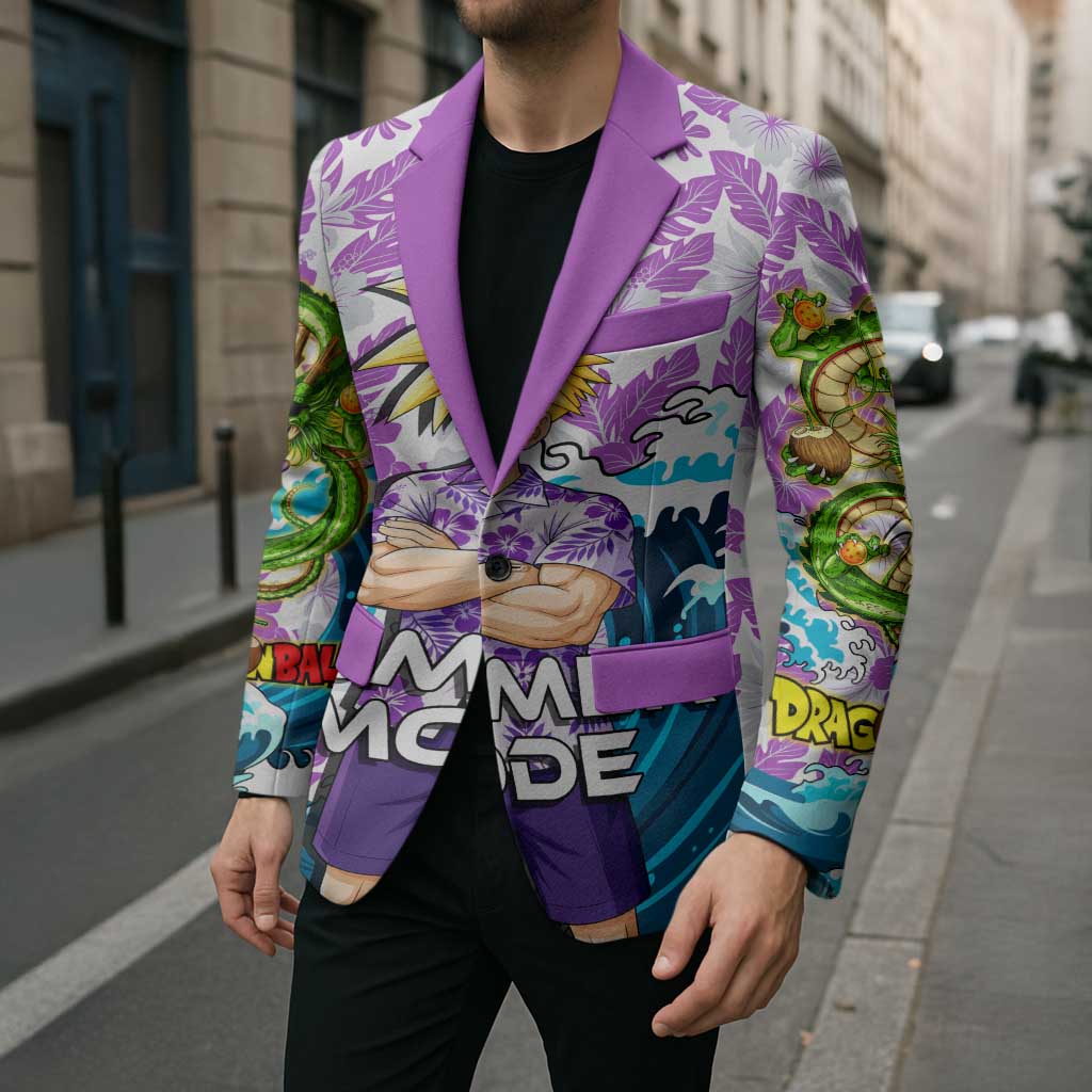 Gohan Dragon Ball Summer Theme Blazer with Tropical Floral Shirt Shenron and Ocean Wave Background - The Mazicc