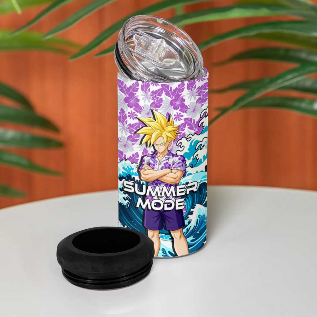 Gohan Dragon Ball Summer Theme 4 in 1 Can Cooler Tumbler with Tropical Floral Shirt Shenron and Ocean Wave Background - The Mazicc