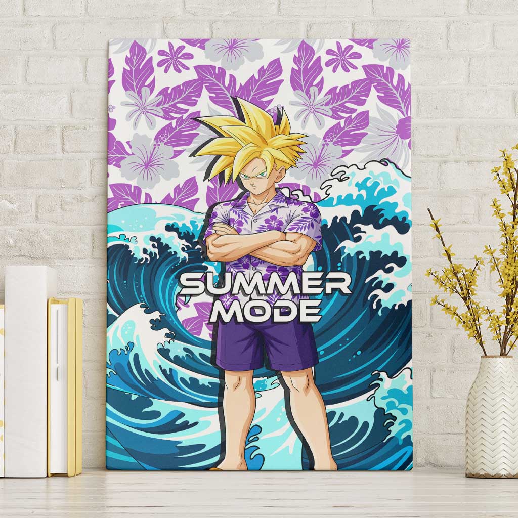 Gohan Dragon Ball Summer Theme Canvas Wall Art with Tropical Floral Shirt Shenron and Ocean Wave Background - The Mazicc