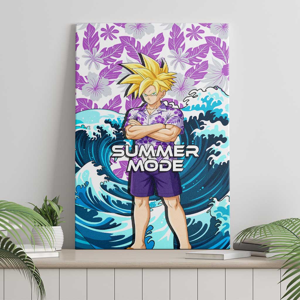 Gohan Dragon Ball Summer Theme Canvas Wall Art with Tropical Floral Shirt Shenron and Ocean Wave Background - The Mazicc