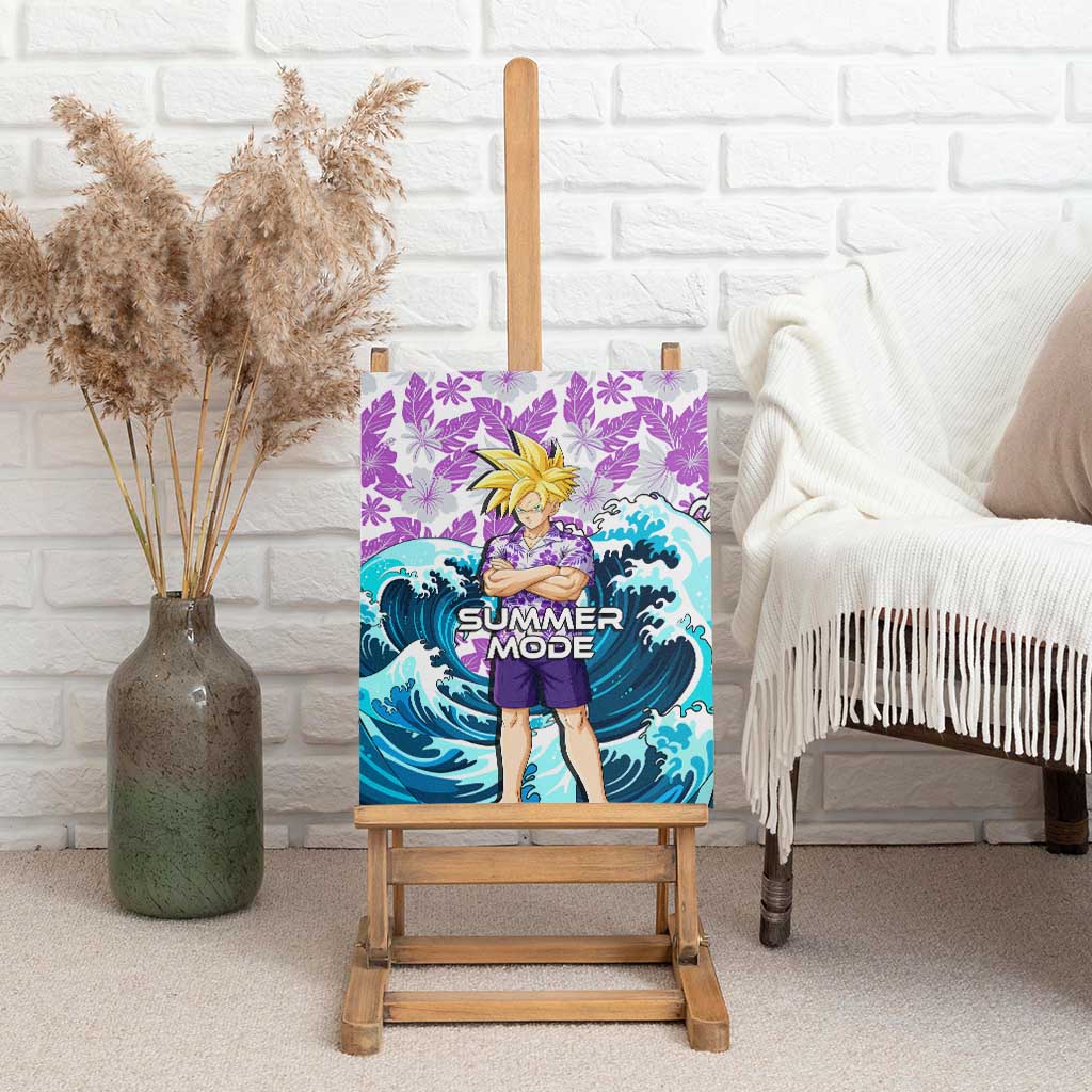 Gohan Dragon Ball Summer Theme Canvas Wall Art with Tropical Floral Shirt Shenron and Ocean Wave Background - The Mazicc