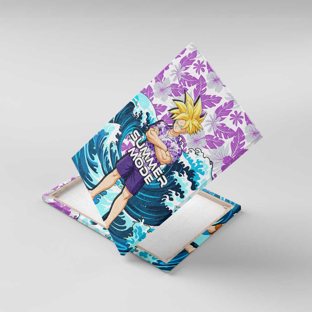 Gohan Dragon Ball Summer Theme Canvas Wall Art with Tropical Floral Shirt Shenron and Ocean Wave Background - The Mazicc