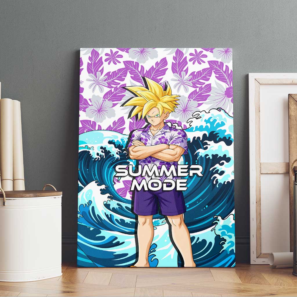 Gohan Dragon Ball Summer Theme Canvas Wall Art with Tropical Floral Shirt Shenron and Ocean Wave Background - The Mazicc