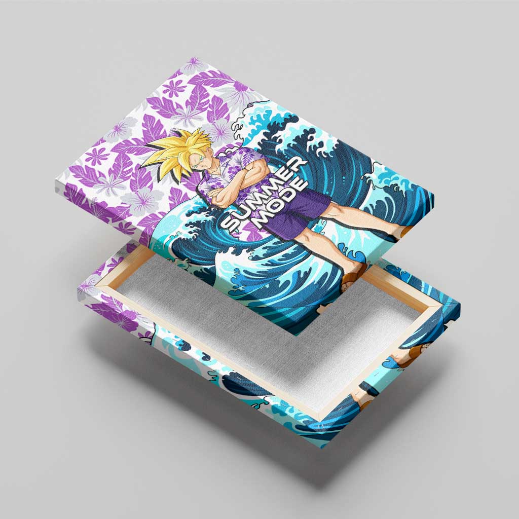 Gohan Dragon Ball Summer Theme Canvas Wall Art with Tropical Floral Shirt Shenron and Ocean Wave Background - The Mazicc