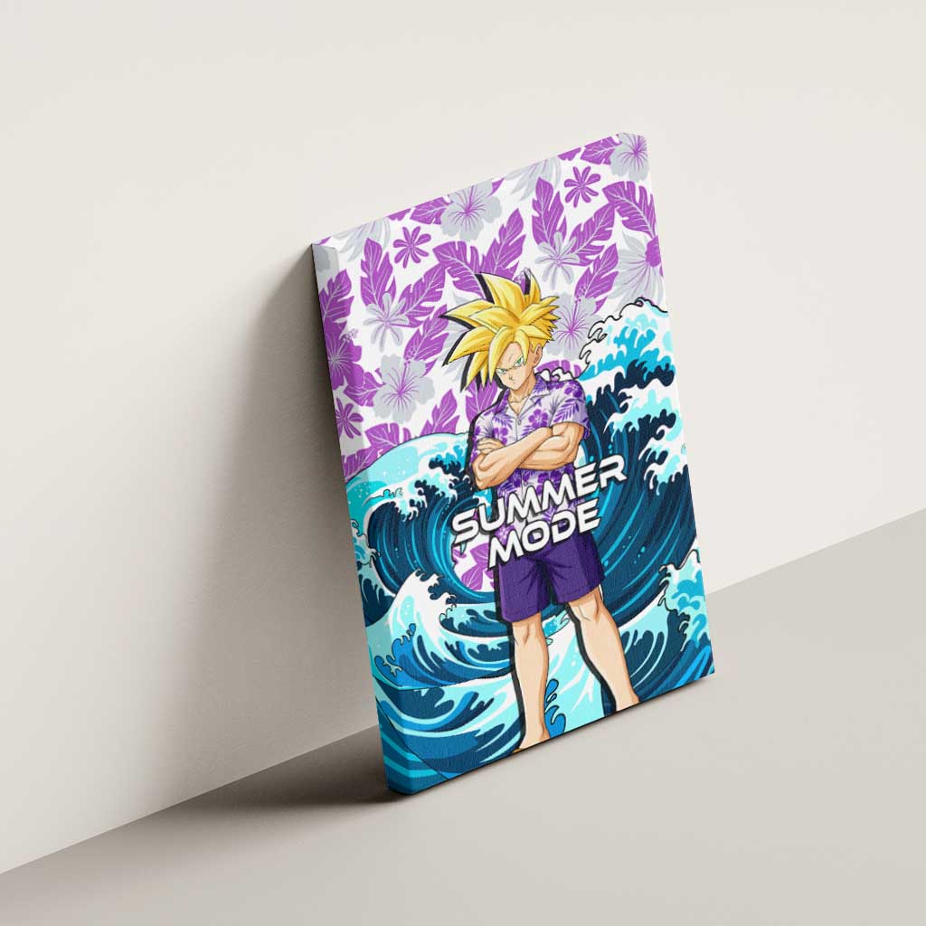 Gohan Dragon Ball Summer Theme Canvas Wall Art with Tropical Floral Shirt Shenron and Ocean Wave Background - The Mazicc