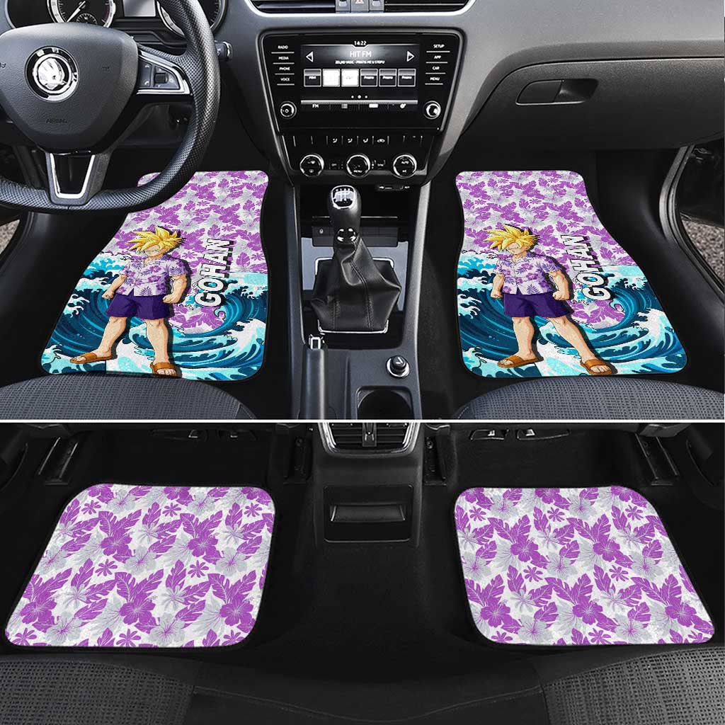 Gohan Dragon Ball Summer Theme Car Mats with Tropical Floral Shirt Shenron and Ocean Wave Background - The Mazicc