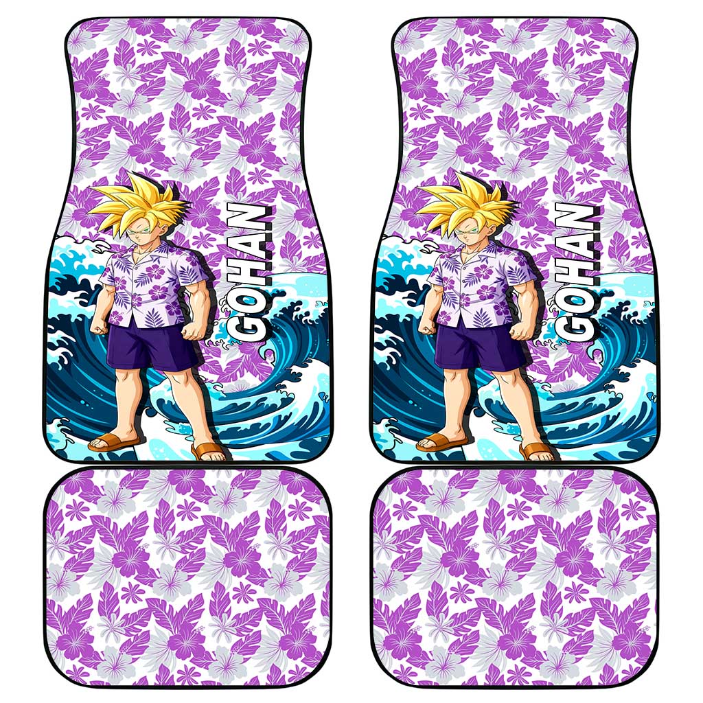 Gohan Dragon Ball Summer Theme Car Mats with Tropical Floral Shirt Shenron and Ocean Wave Background - The Mazicc