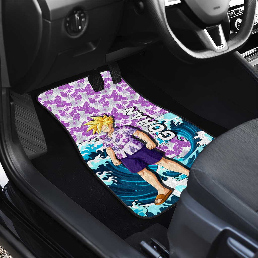 Gohan Dragon Ball Summer Theme Car Mats with Tropical Floral Shirt Shenron and Ocean Wave Background - The Mazicc