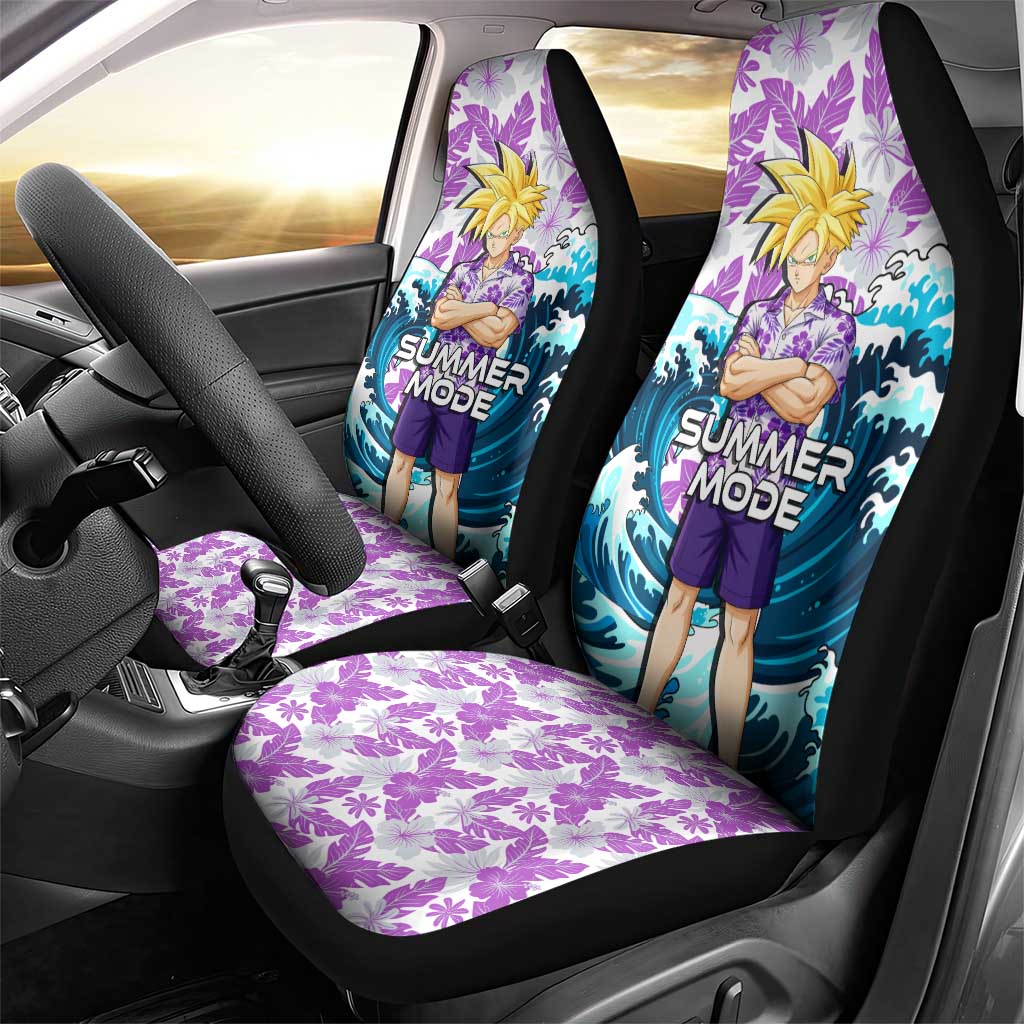 Gohan Dragon Ball Summer Theme Car Seat Cover with Tropical Floral Shirt Shenron and Ocean Wave Background - The Mazicc