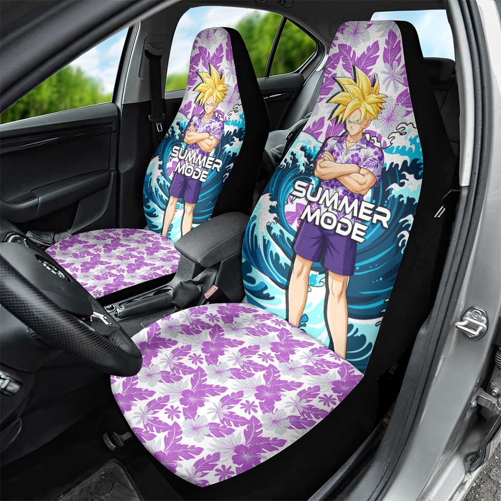 Gohan Dragon Ball Summer Theme Car Seat Cover with Tropical Floral Shirt Shenron and Ocean Wave Background - The Mazicc