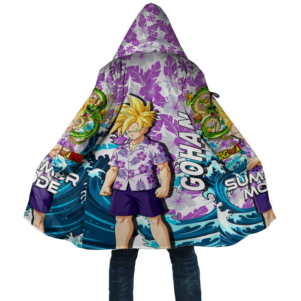 Gohan Dragon Ball Summer Theme Cloak with Tropical Floral Shirt Shenron and Ocean Wave Background - The Mazicc