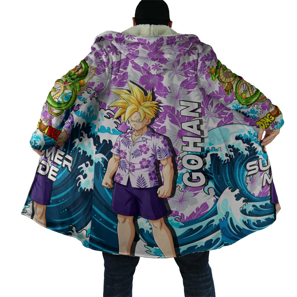 Gohan Dragon Ball Summer Theme Cloak with Tropical Floral Shirt Shenron and Ocean Wave Background - The Mazicc