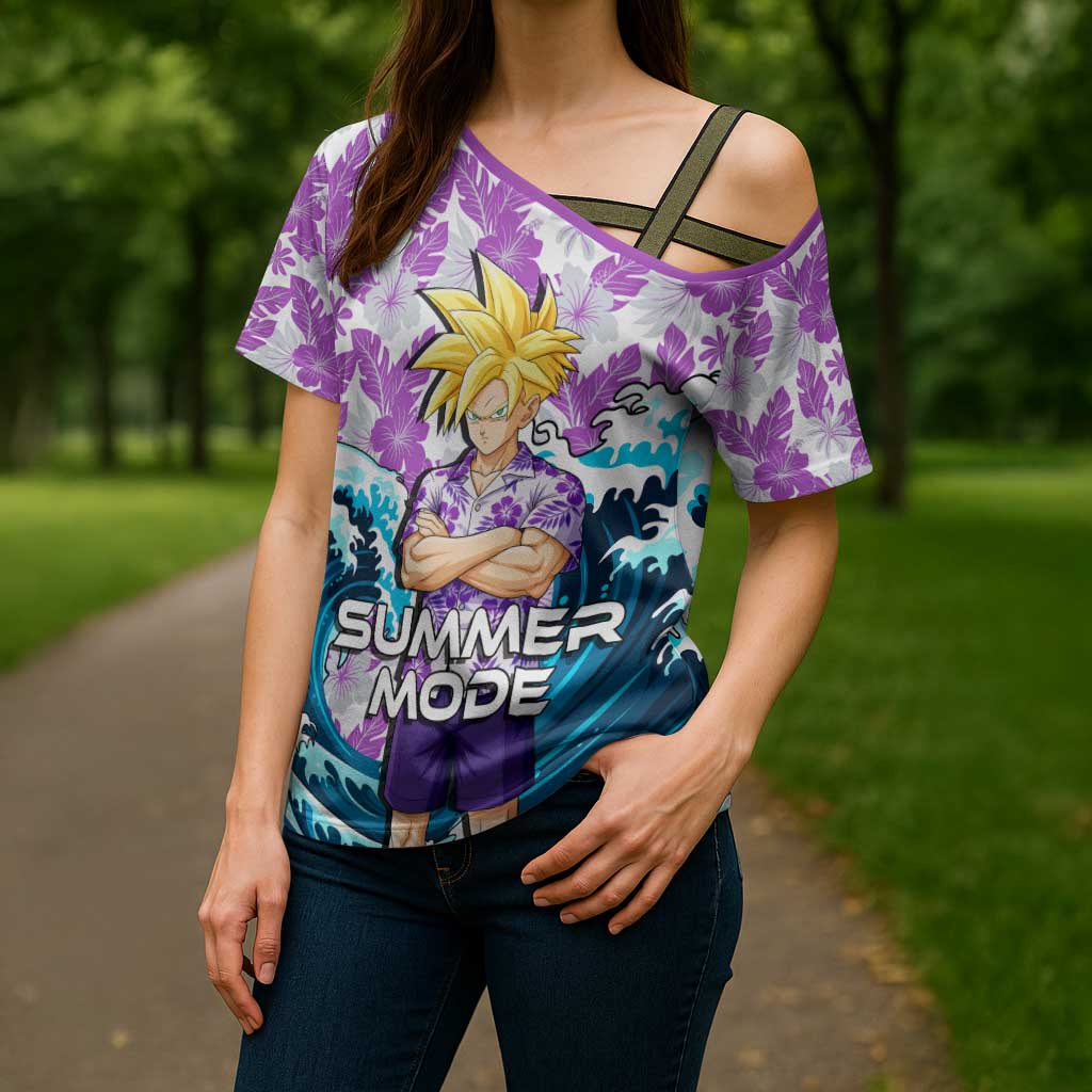Gohan Dragon Ball Summer Theme Cross Shoulder Shirt with Tropical Floral Shirt Shenron and Ocean Wave Background - The Mazicc
