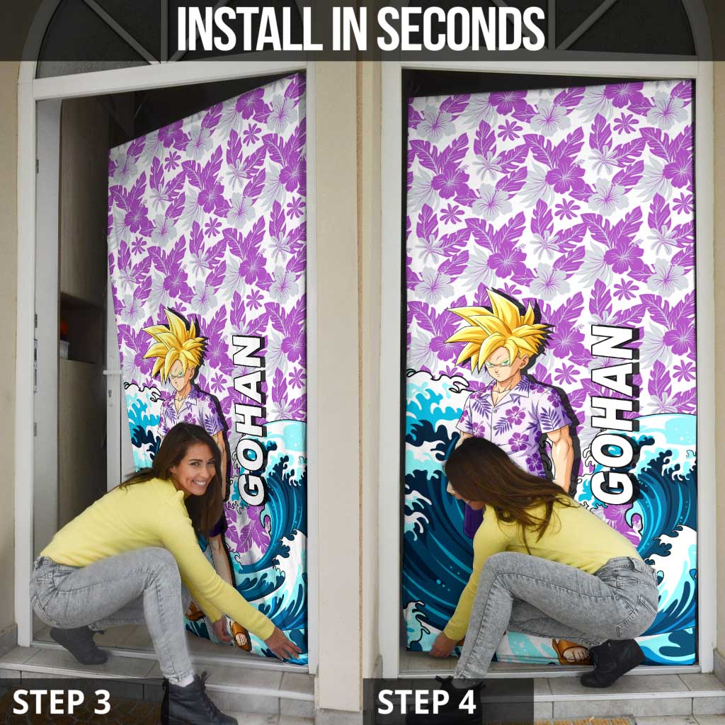 Gohan Dragon Ball Summer Theme Door Cover with Tropical Floral Shirt Shenron and Ocean Wave Background - The Mazicc