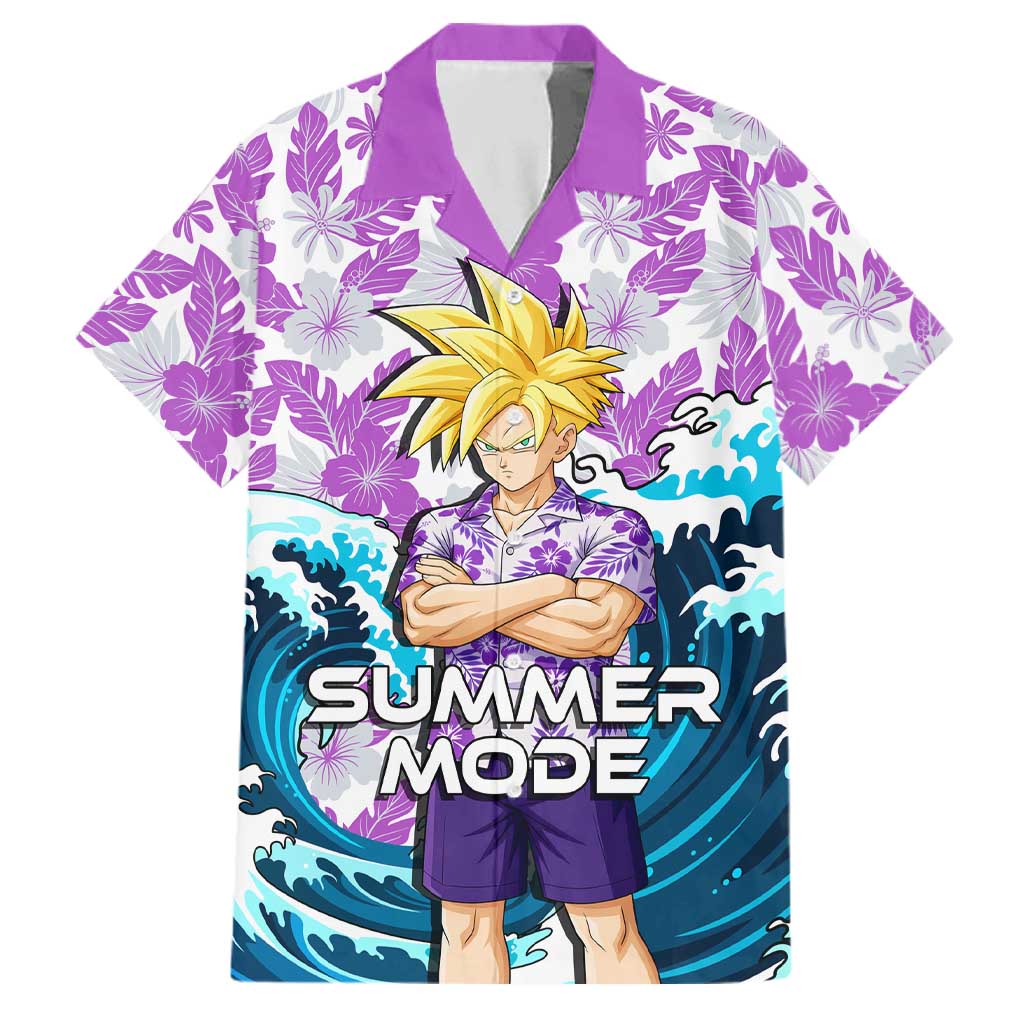 Gohan Dragon Ball Summer Theme Family Matching Off Shoulder Maxi Dress and Hawaiian Shirt with Tropical Floral Shirt Shenron and Ocean Wave Background