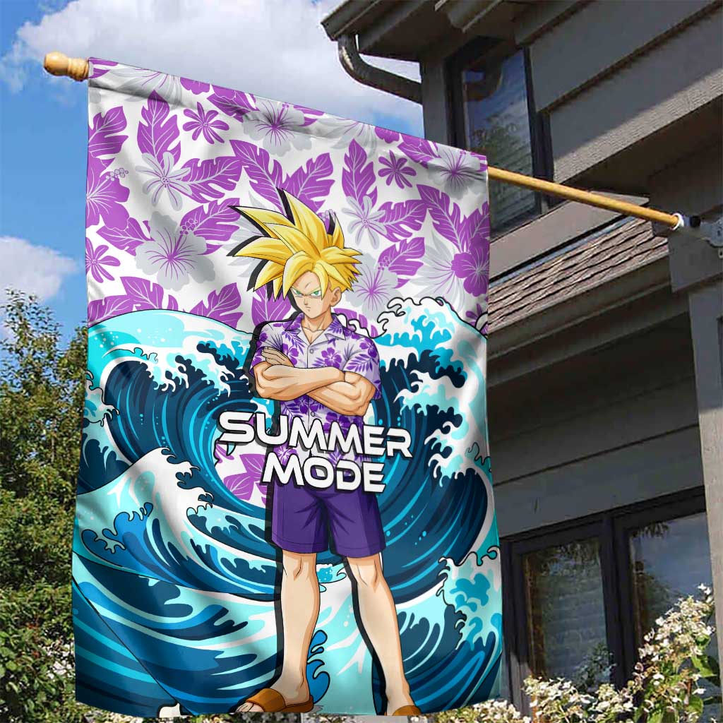 Gohan Dragon Ball Summer Theme Garden Flag with Tropical Floral Shirt Shenron and Ocean Wave Background - The Mazicc