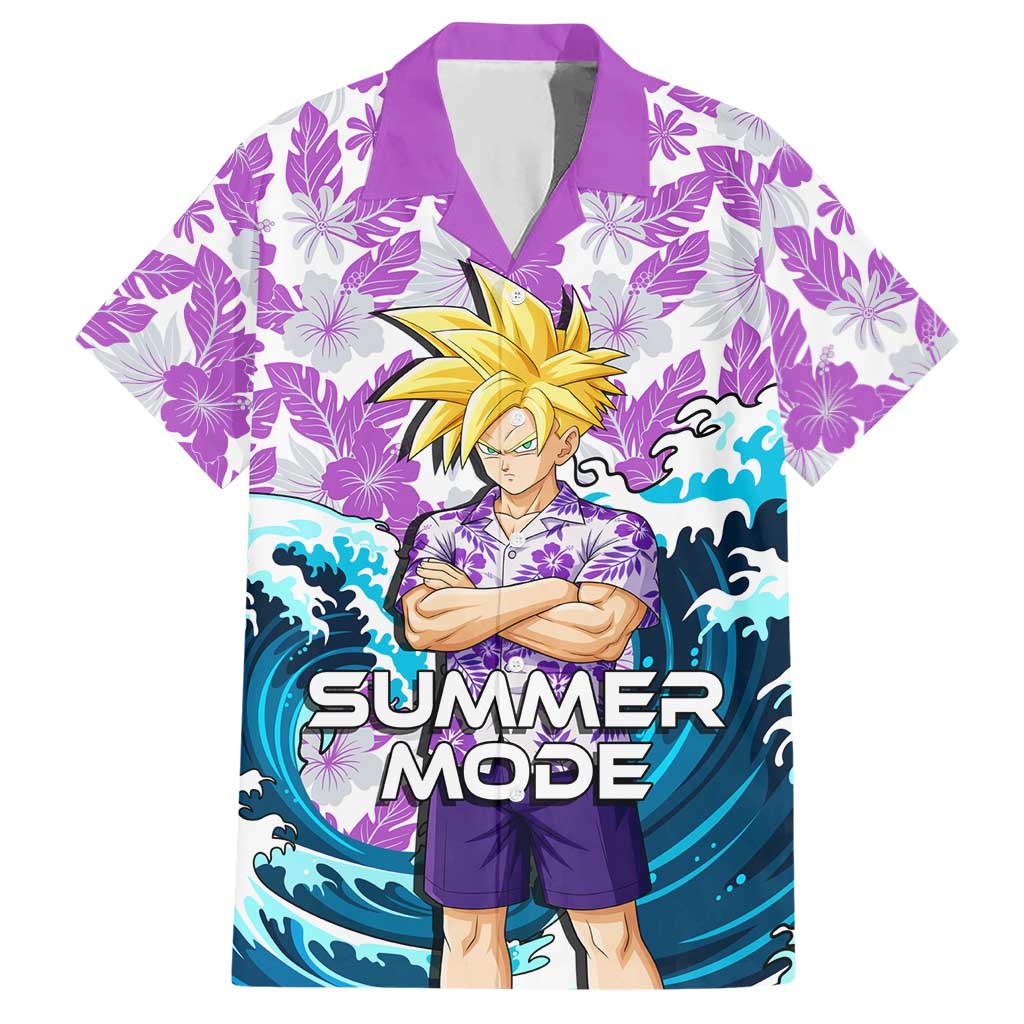 Gohan Dragon Ball Summer Theme Hawaiian Shirt with Tropical Floral Shirt Shenron and Ocean Wave Background - The Mazicc