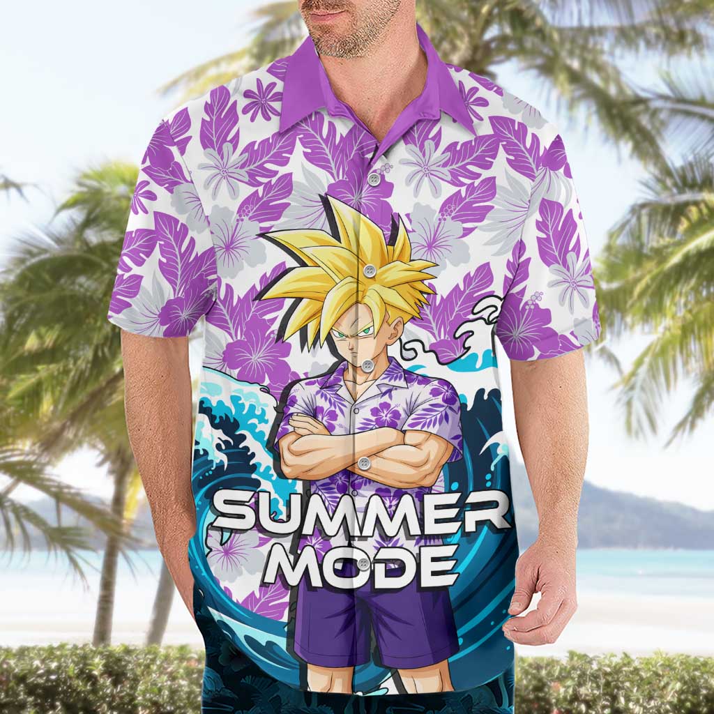 Gohan Dragon Ball Summer Theme Hawaiian Shirt with Tropical Floral Shirt Shenron and Ocean Wave Background - The Mazicc