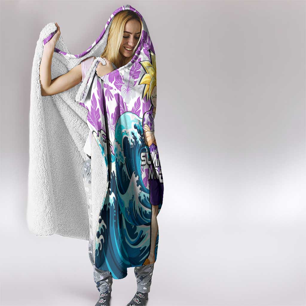 Gohan Dragon Ball Summer Theme Hooded Blanket with Tropical Floral Shirt Shenron and Ocean Wave Background - The Mazicc