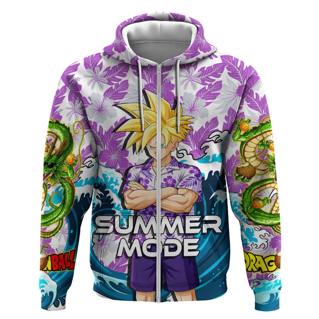 Gohan Dragon Ball Summer Theme Hoodie with Tropical Floral Shirt Shenron and Ocean Wave Background - The Mazicc
