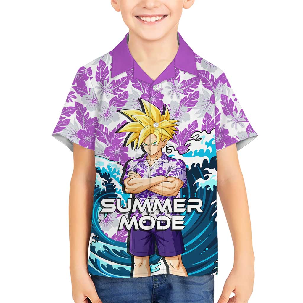 Gohan Dragon Ball Summer Theme Kid Hawaiian Shirt with Tropical Floral Shirt Shenron and Ocean Wave Background - The Mazicc
