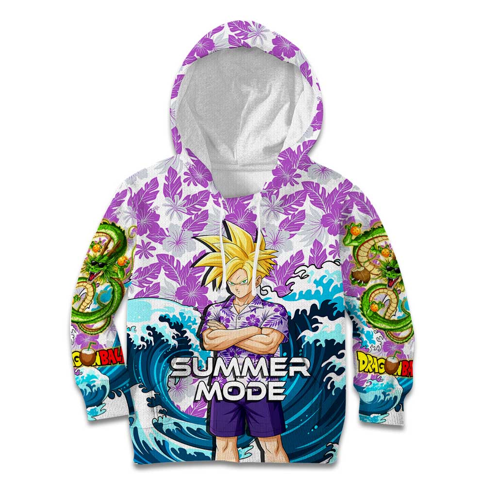 Gohan Dragon Ball Summer Theme Kid Hoodie with Tropical Floral Shirt Shenron and Ocean Wave Background - The Mazicc