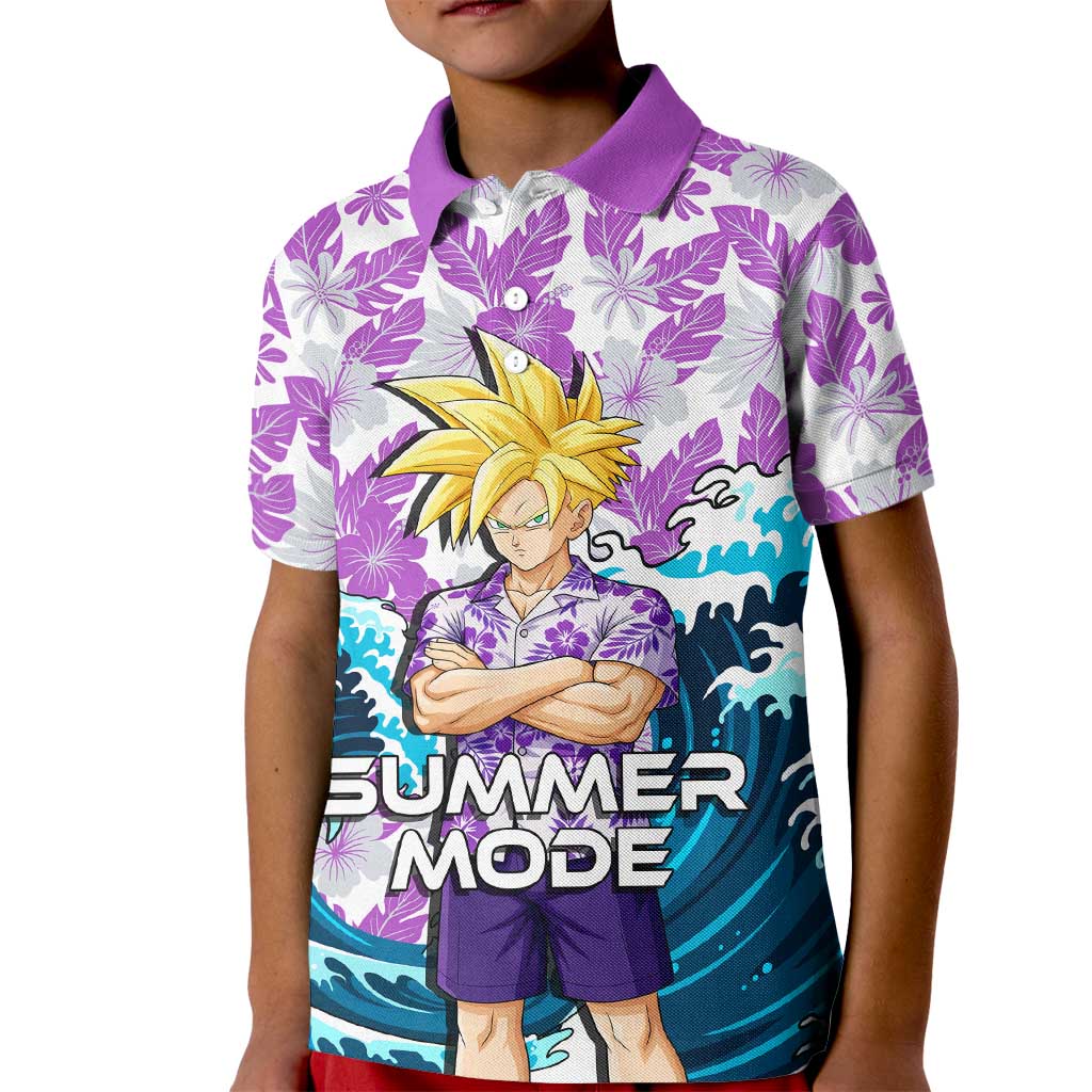 Gohan Dragon Ball Summer Theme Kid Polo Shirt with Tropical Floral Shirt Shenron and Ocean Wave Background - The Mazicc