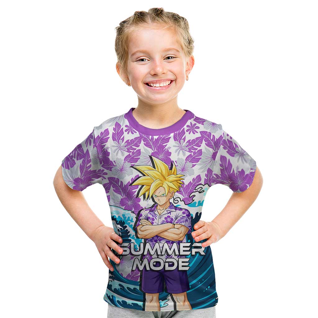 Gohan Dragon Ball Summer Theme Kid T Shirt with Tropical Floral Shirt Shenron and Ocean Wave Background - The Mazicc