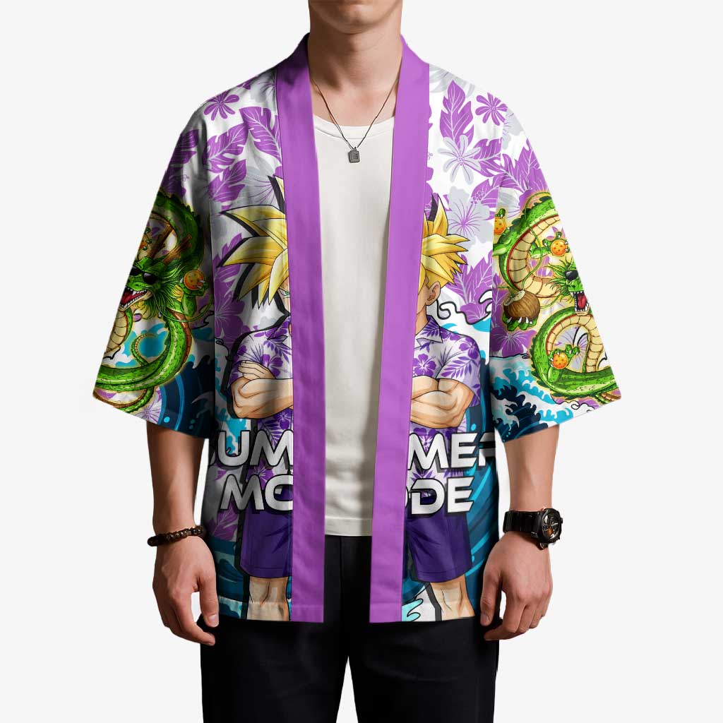 Gohan Dragon Ball Summer Theme Kimono with Tropical Floral Shirt Shenron and Ocean Wave Background - The Mazicc