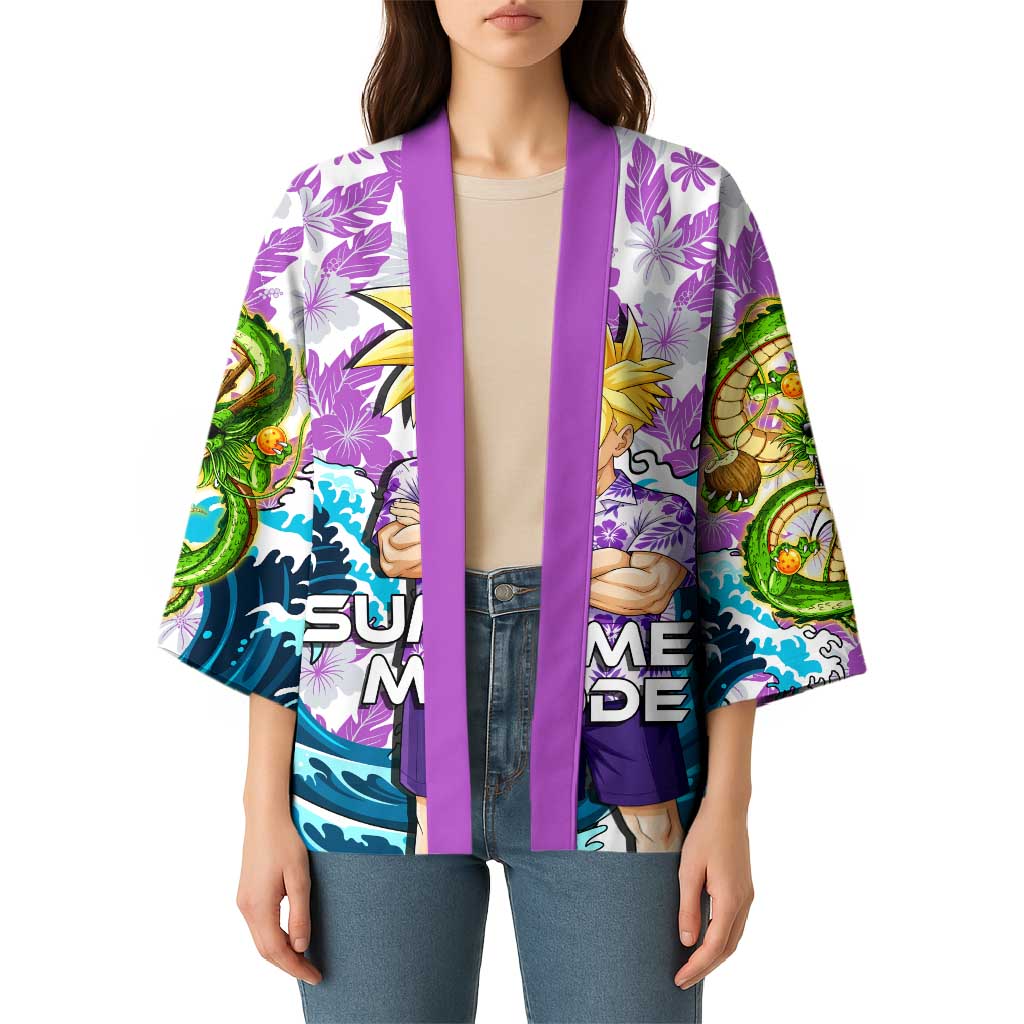 Gohan Dragon Ball Summer Theme Kimono with Tropical Floral Shirt Shenron and Ocean Wave Background - The Mazicc