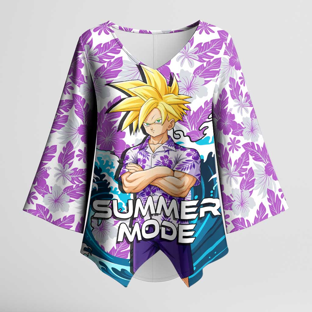 Gohan Dragon Ball Summer Theme Kimono Sleeve Blouse with Tropical Floral Shirt Shenron and Ocean Wave Background - The Mazicc