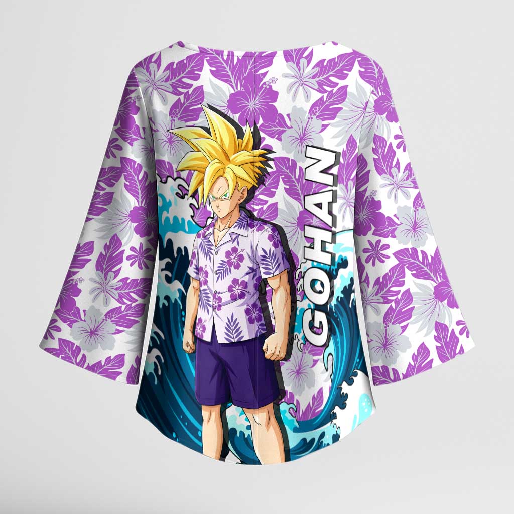 Gohan Dragon Ball Summer Theme Kimono Sleeve Blouse with Tropical Floral Shirt Shenron and Ocean Wave Background - The Mazicc