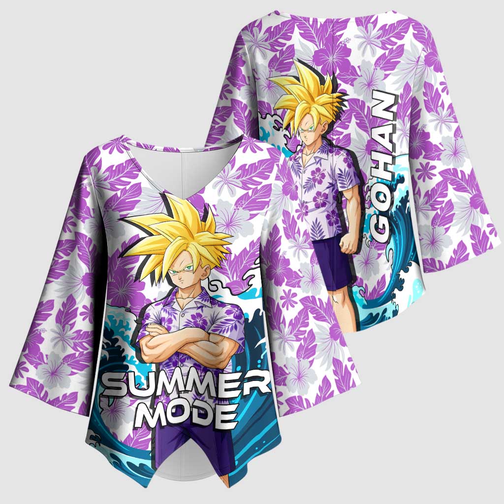 Gohan Dragon Ball Summer Theme Kimono Sleeve Blouse with Tropical Floral Shirt Shenron and Ocean Wave Background - The Mazicc