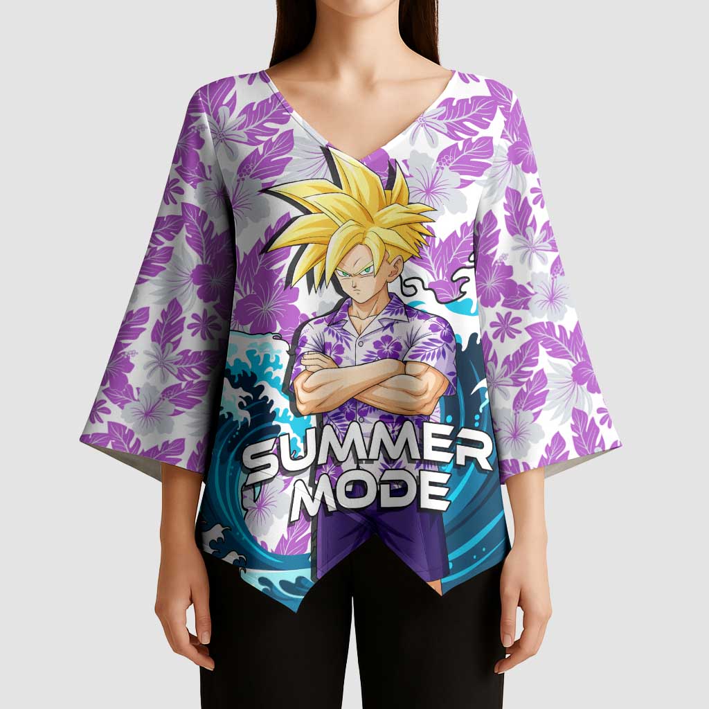 Gohan Dragon Ball Summer Theme Kimono Sleeve Blouse with Tropical Floral Shirt Shenron and Ocean Wave Background - The Mazicc