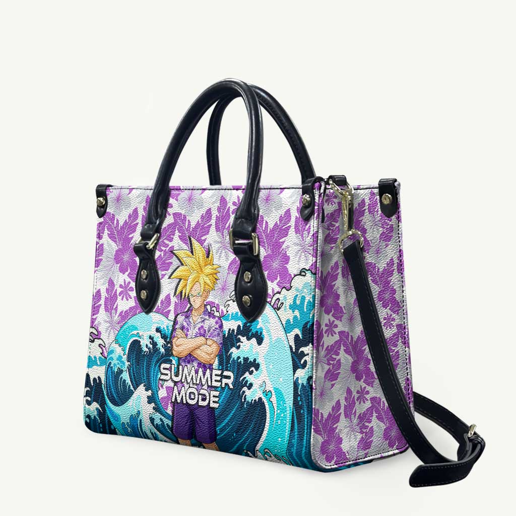 Gohan Dragon Ball Summer Theme Leather Bag with Tropical Floral Shirt Shenron and Ocean Wave Background - The Mazicc