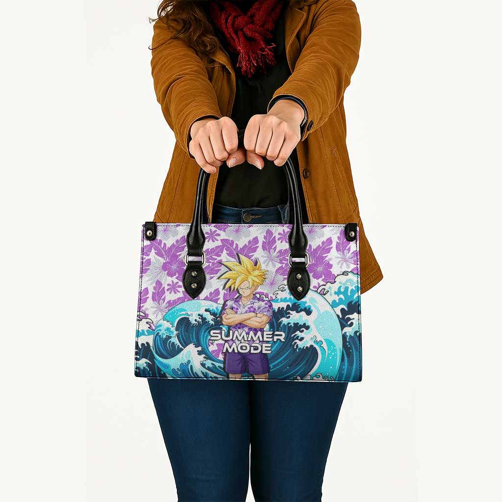 Gohan Dragon Ball Summer Theme Leather Bag with Tropical Floral Shirt Shenron and Ocean Wave Background - The Mazicc