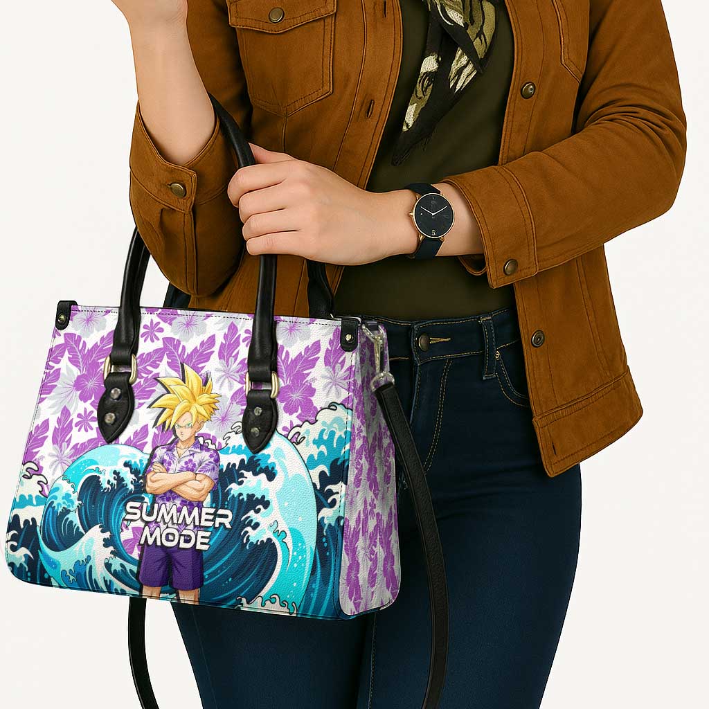 Gohan Dragon Ball Summer Theme Leather Bag with Tropical Floral Shirt Shenron and Ocean Wave Background - The Mazicc