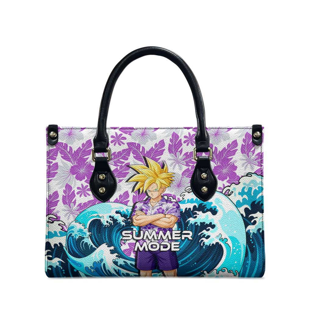 Gohan Dragon Ball Summer Theme Leather Bag with Tropical Floral Shirt Shenron and Ocean Wave Background - The Mazicc