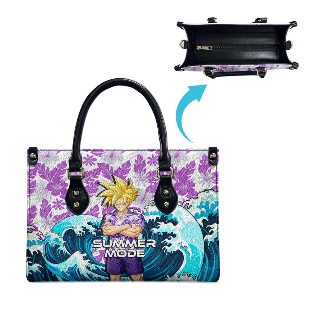 Gohan Dragon Ball Summer Theme Leather Bag with Tropical Floral Shirt Shenron and Ocean Wave Background - The Mazicc