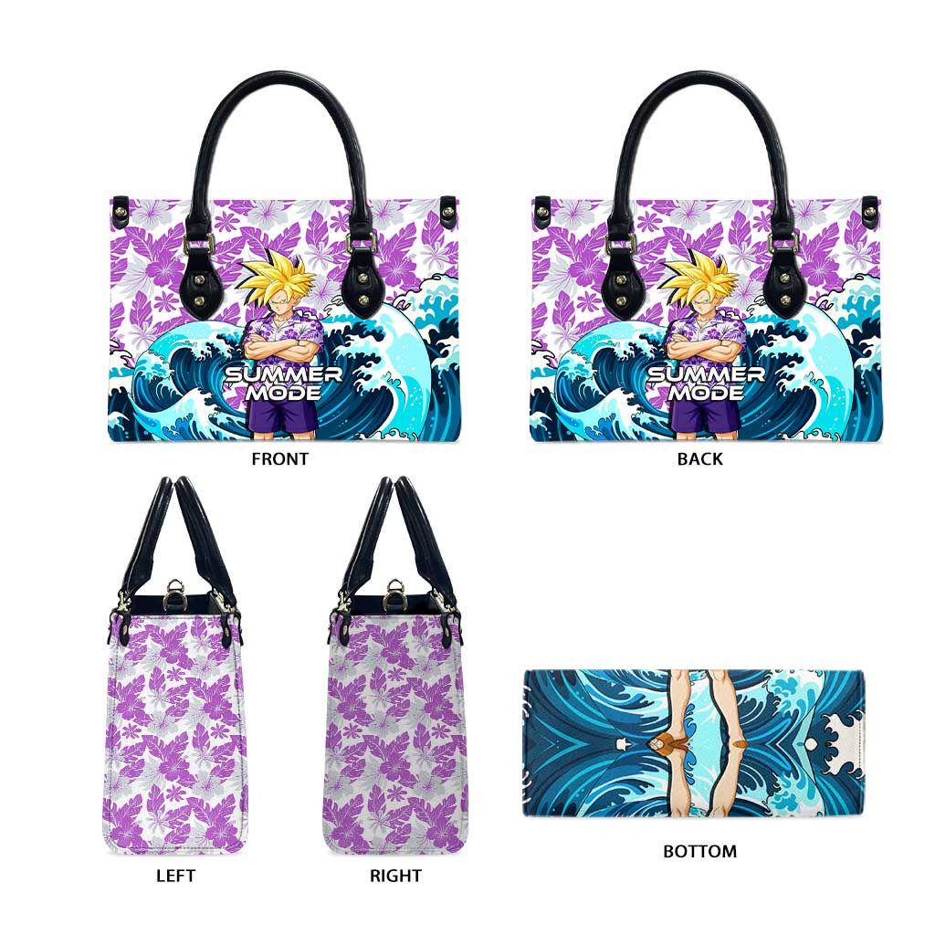 Gohan Dragon Ball Summer Theme Leather Bag with Tropical Floral Shirt Shenron and Ocean Wave Background - The Mazicc