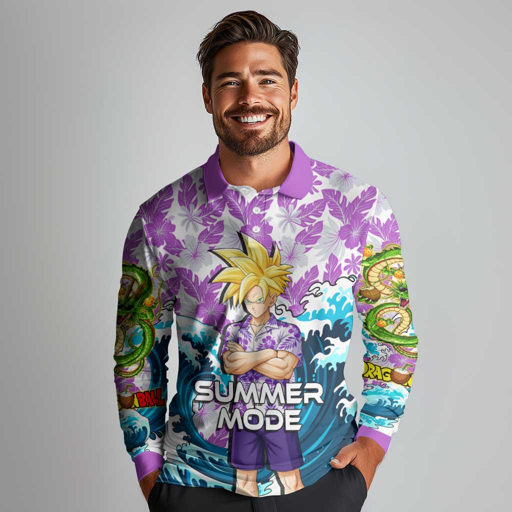 Gohan Dragon Ball Summer Theme Long Sleeve Polo Shirt with Tropical Floral Shirt Shenron and Ocean Wave Background - The Mazicc