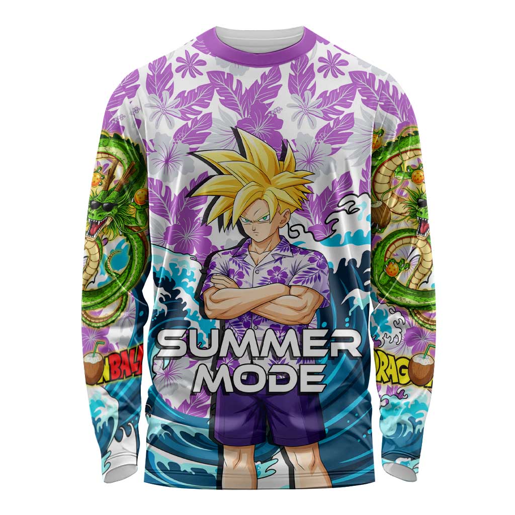 Gohan Dragon Ball Summer Theme Long Sleeve Shirt with Tropical Floral Shirt Shenron and Ocean Wave Background - The Mazicc