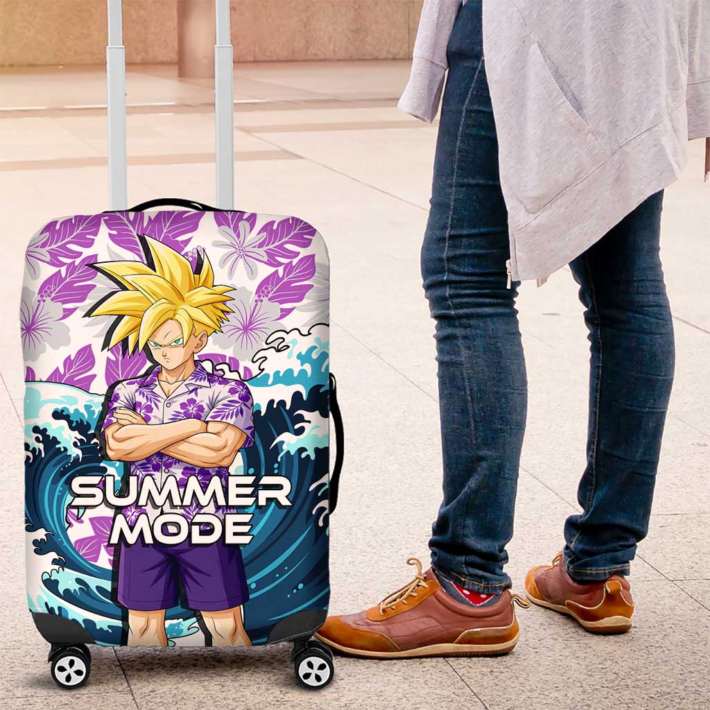 Gohan Dragon Ball Summer Theme Luggage Cover with Tropical Floral Shirt Shenron and Ocean Wave Background - The Mazicc