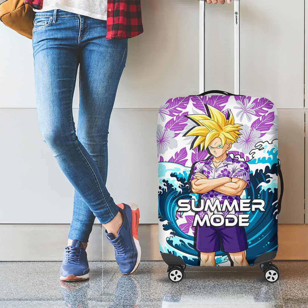 Gohan Dragon Ball Summer Theme Luggage Cover with Tropical Floral Shirt Shenron and Ocean Wave Background - The Mazicc