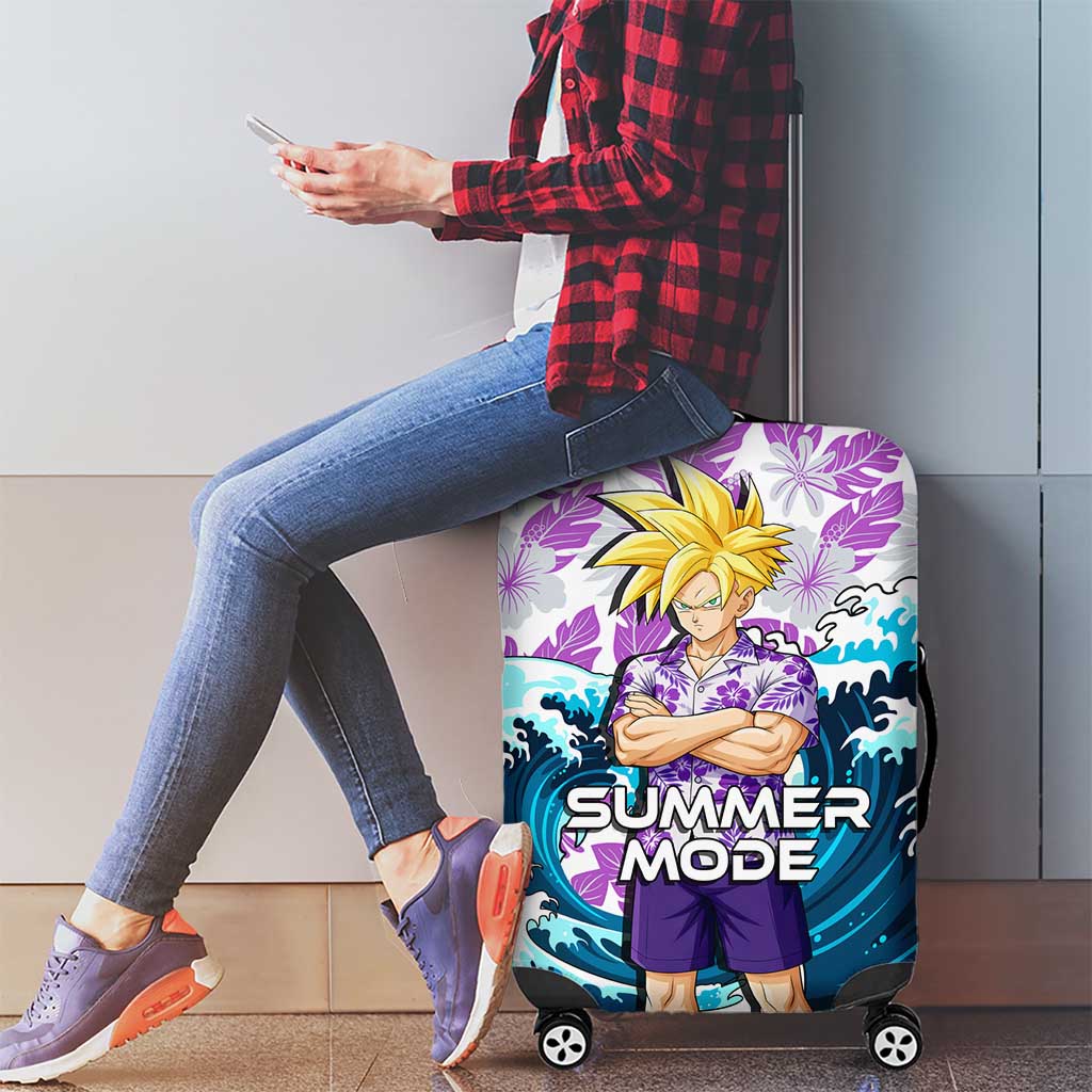 Gohan Dragon Ball Summer Theme Luggage Cover with Tropical Floral Shirt Shenron and Ocean Wave Background - The Mazicc
