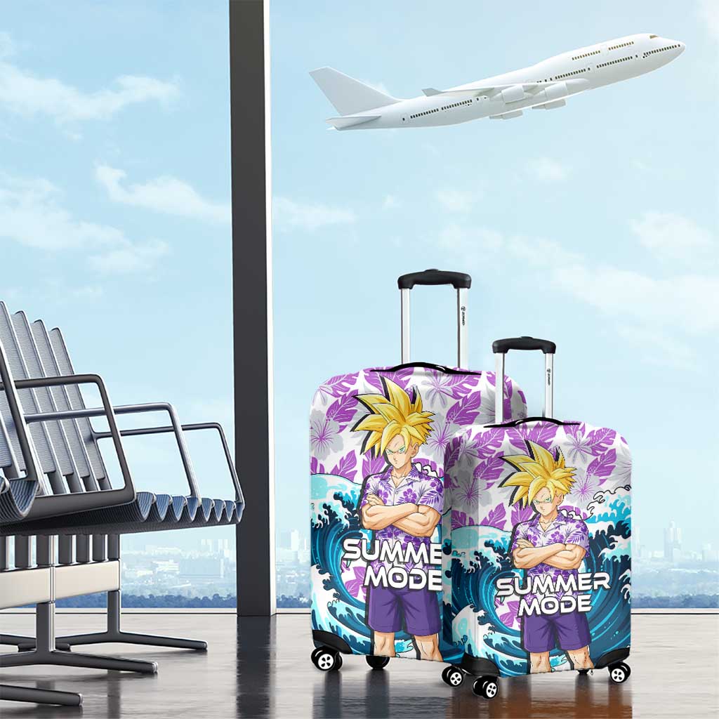 Gohan Dragon Ball Summer Theme Luggage Cover with Tropical Floral Shirt Shenron and Ocean Wave Background - The Mazicc