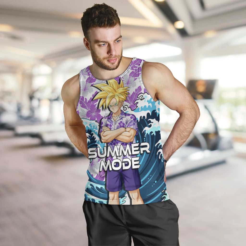 Gohan Dragon Ball Summer Theme Men Tank Top with Tropical Floral Shirt Shenron and Ocean Wave Background - The Mazicc