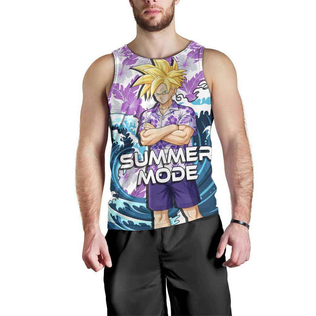 Gohan Dragon Ball Summer Theme Men Tank Top with Tropical Floral Shirt Shenron and Ocean Wave Background - The Mazicc