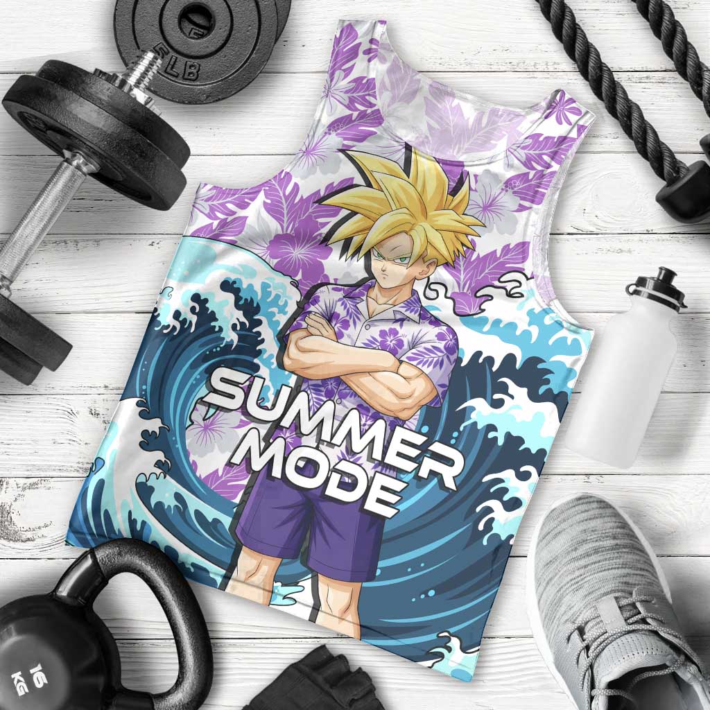 Gohan Dragon Ball Summer Theme Men Tank Top with Tropical Floral Shirt Shenron and Ocean Wave Background - The Mazicc