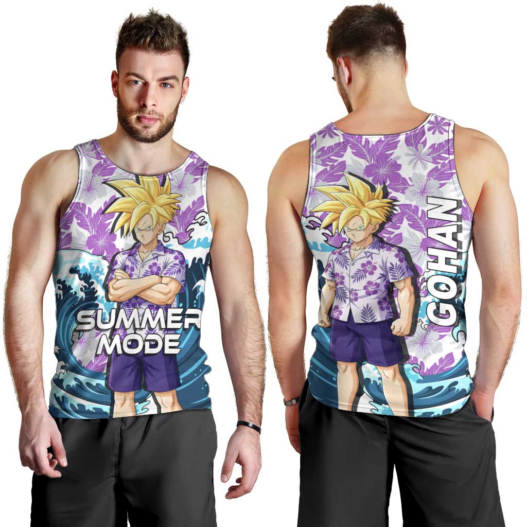 Gohan Dragon Ball Summer Theme Men Tank Top with Tropical Floral Shirt Shenron and Ocean Wave Background - The Mazicc